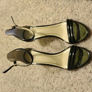 Patent leather ankle strap heel